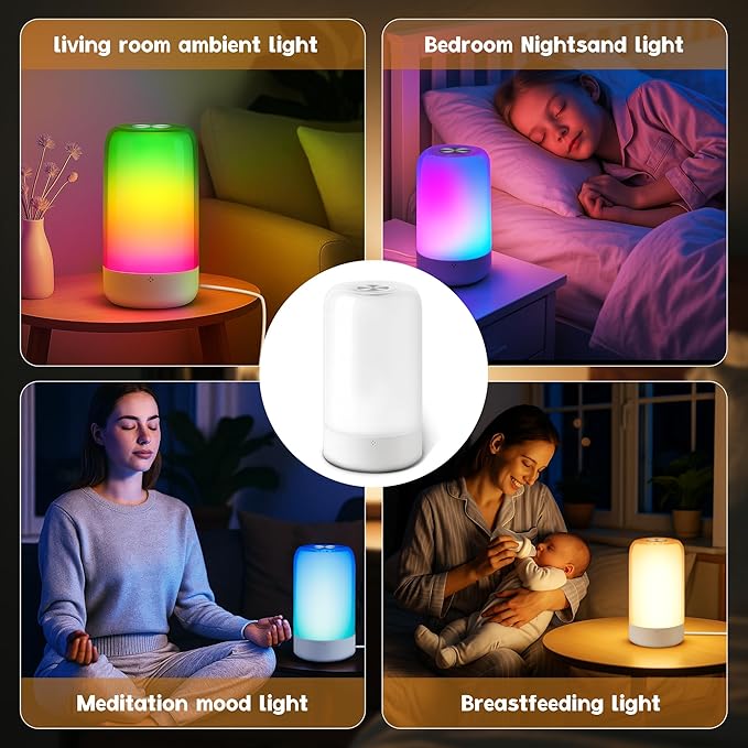Small Touch Night Table Lamp for Bedroom Bedside Nightstand, Small Spaces Plug in Desk Light for Nursery/Ambient/Kids/Living Room