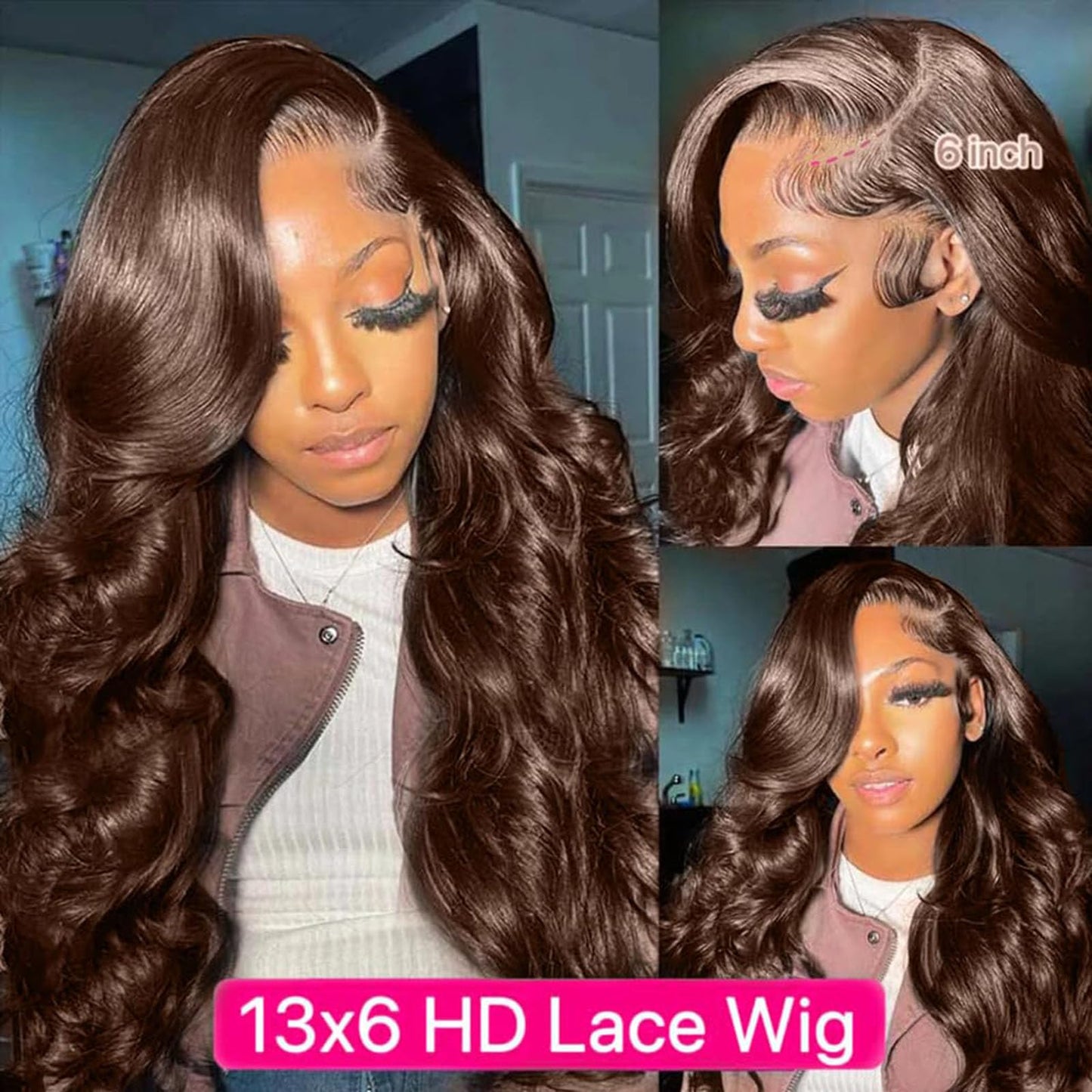 Luxvogue Chocolate Body Wave Human Hair Wig Lace Frontal T Body Wave Human Hair Wig Pre Plucked Pre Cut Lace Frontal Closure Glu
