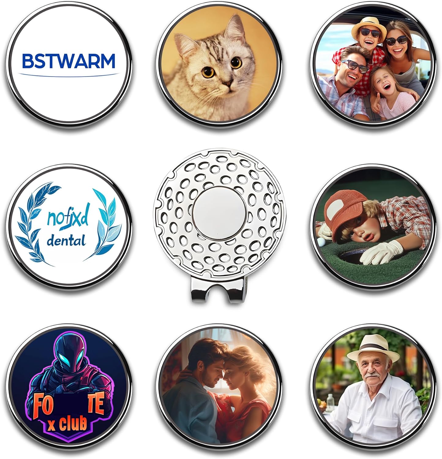 Custom Golf Ball Markers with Magnetic Hat Clip - Personalized Ball Marker Hat Clip with 1" Diameter Ball Marker Customized with Your Photo Logo Text Name
