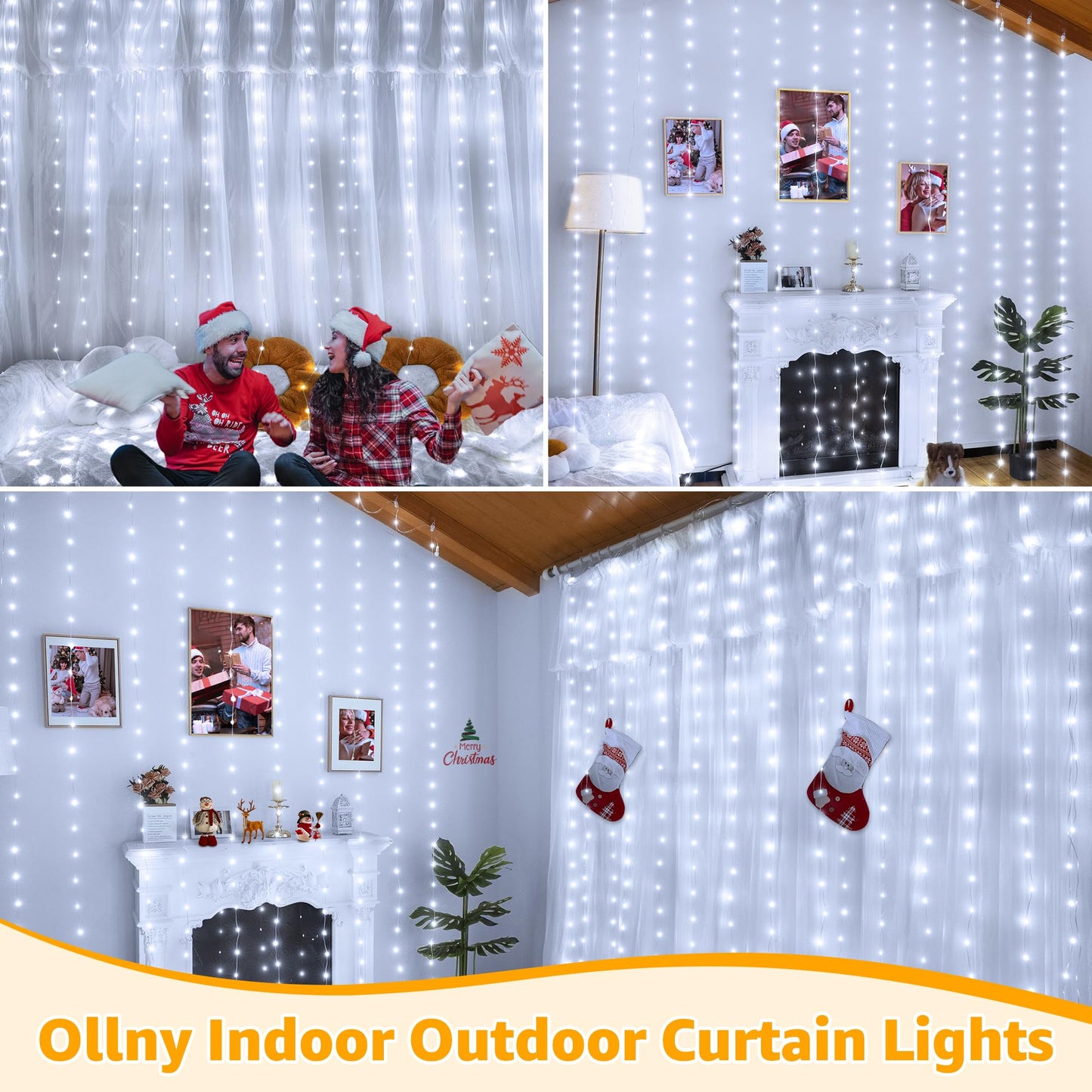 Ollny Curtain Lights 600Led 19.7Ft X 9.8Ft  Ip67 Waterproof Outdoor Curtain Rice Lights With Remote  Plug-In Untangle Fairy Curtain Light With 8 Modes 3 Timers For Wall Backdrop Decor(Cool White)