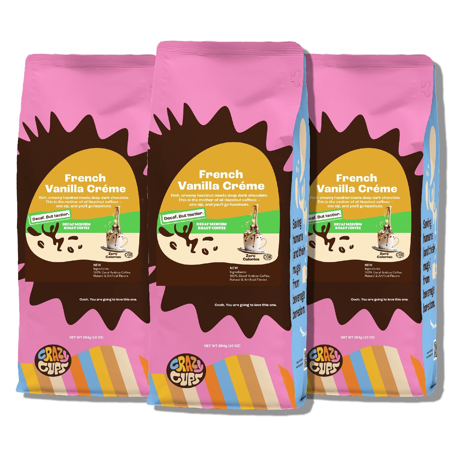 Crazy Cups Decaf Flavored Ground Coffee  French Vanilla Crme  Brew Hot or Iced Coffee  3 Pack