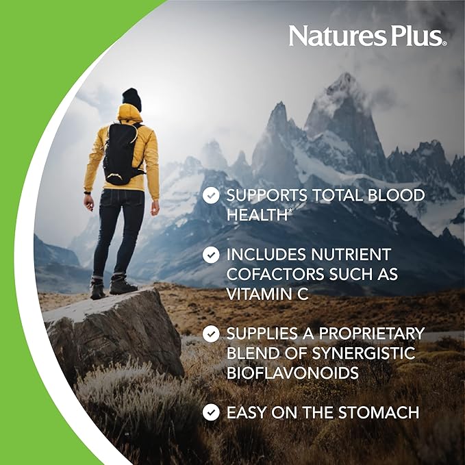 NaturesPlus Hema-Plex Iron - 60 Tablets - 85 mg Elemental Iron + Vitamin C & Bioflavonoids for Healthy Red Blood Cells - Vegan, Gluten Free - 30 Servings