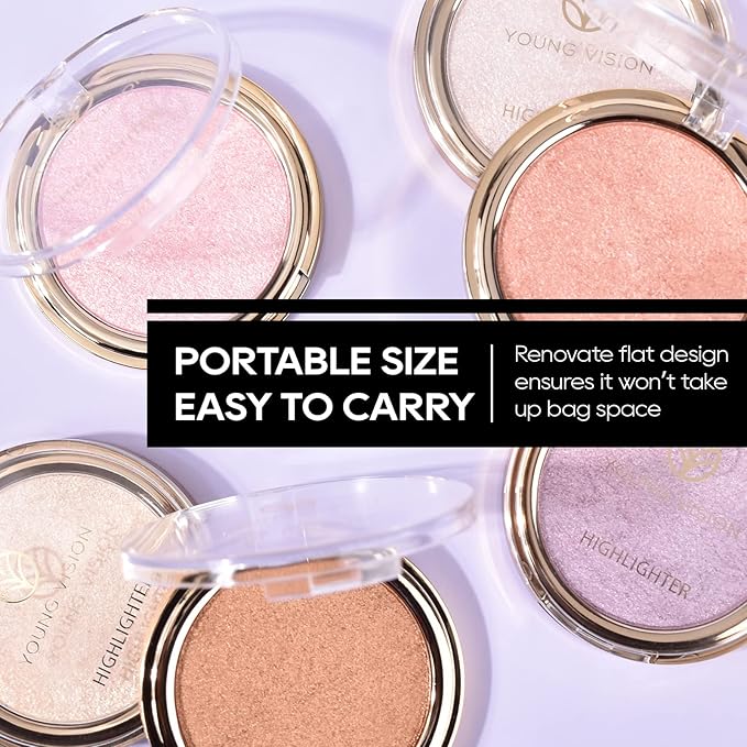 Baked Purple Highlighter Powder Palette, Makeup Highlighter Powder Palette Sheer Shimmering Finish Face Highlighters Makeup Iluminadores de Maquillaje #04 Twilight Purple