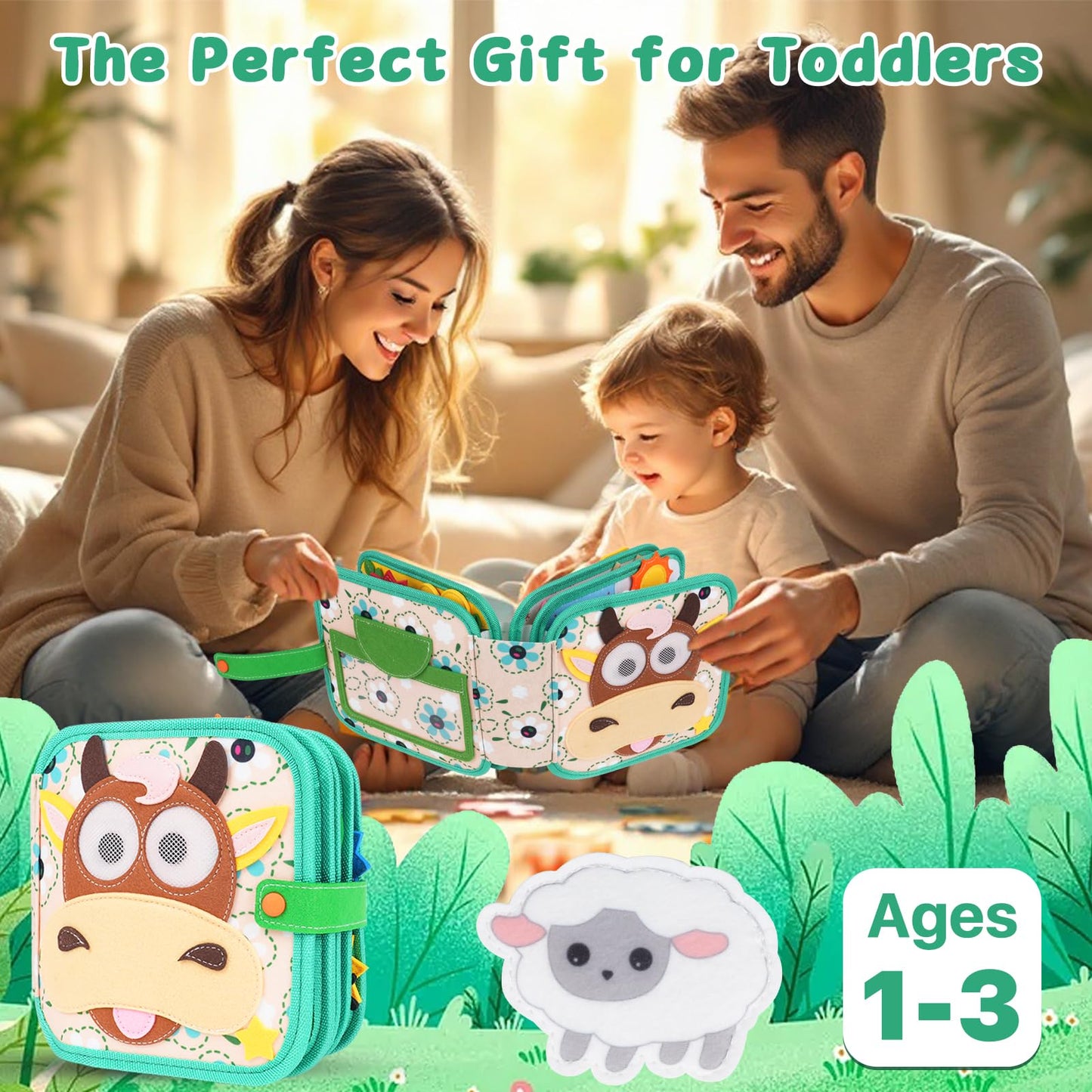 Cobelae Busy Book for Toddlers 1-3, Montessori Toys Busy Board for 1 Year Old, Felt Toddler Quiet Book, Educational Learning Activity Books, Kids Travel Toys, Gifts for Boys & Girls Ages 1+