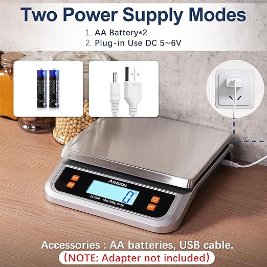 Atogou 88lb Food Scale, Commercial Kitchen Scale Plug-in Usable with Full View LCD Display, Stainless Steel, for Baking, Bread, Cooking, Meat, Vegetables, Farm, Industry LC200