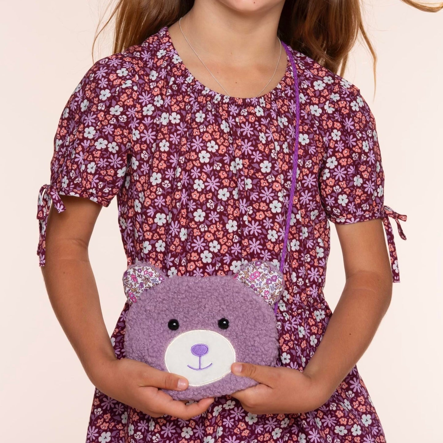 Plush Teddy Bear Crossbody Bag for Little Girls, Toddlers, Kids Age 3-8 - Pink