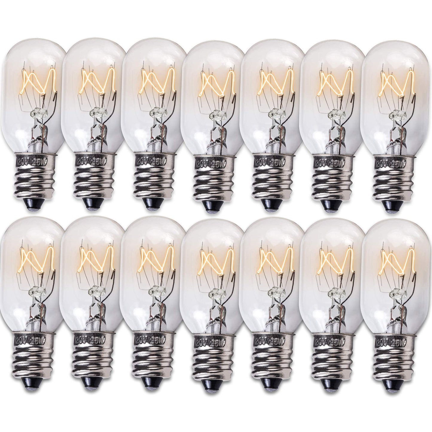 Bluestars E12 T20 25W Incandescent Bulbs - 14-Pack Warm White Light For Salt Lamps & Night Lights, 2700K, Ceramic & Metal