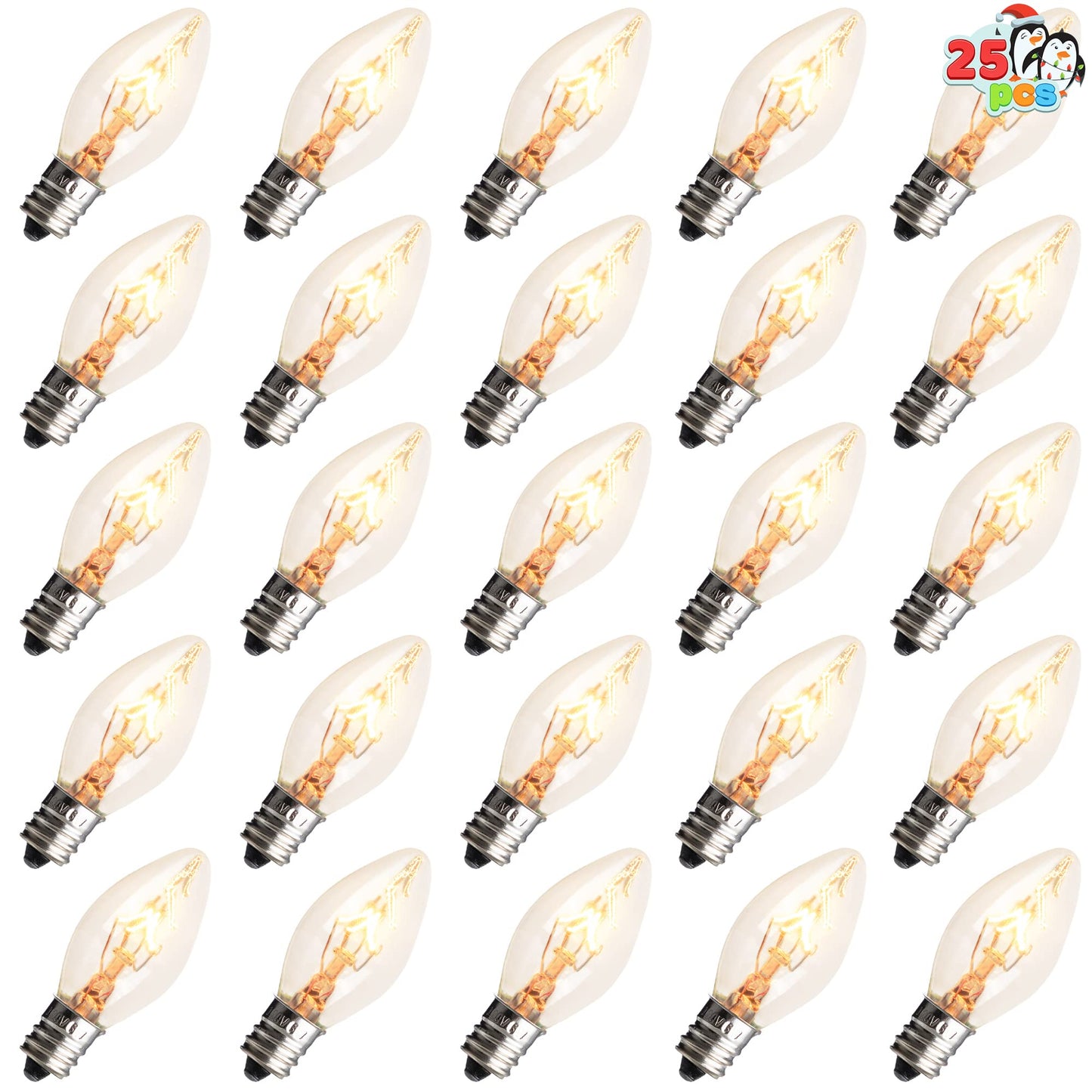 Joiedomi 25 Pack C7 Bulb  Replacement Light Bulbs For Christmas Outdoor  Indoor  Lawn  Tree  Panel Decor  E12 Candelabra Base  Longer Life 120 Volt  6W
