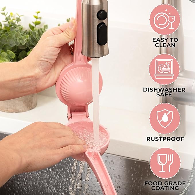 Zulay Premium Quality Metal Lemon Squeezer, Citrus Juicer, Manual Press for Extracting the Most Juice Possible - Pink