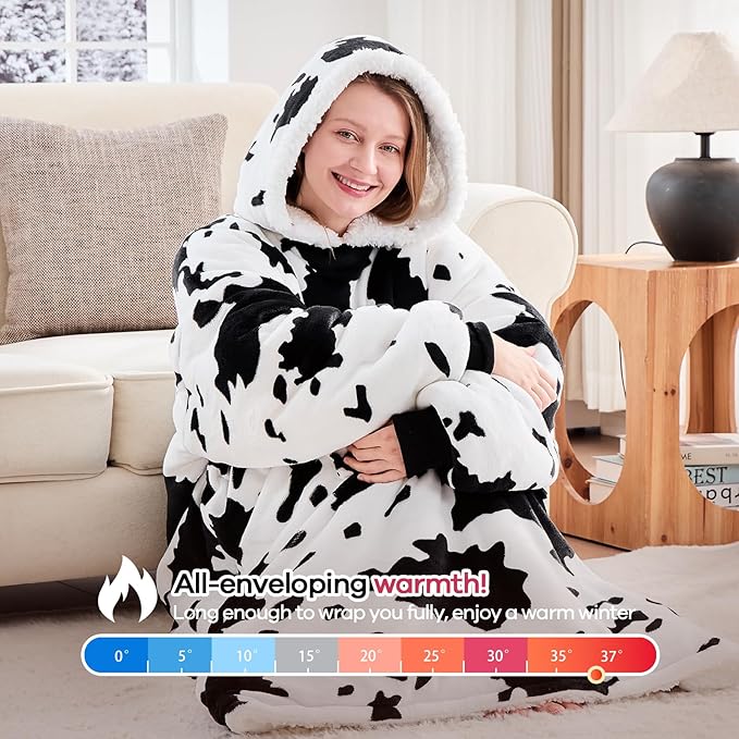 yescool Wearable Blanket Hoodie, Flannel Sherpa Fleece Blanket Sweatshirt for Adults Women Men,One Size Fits All