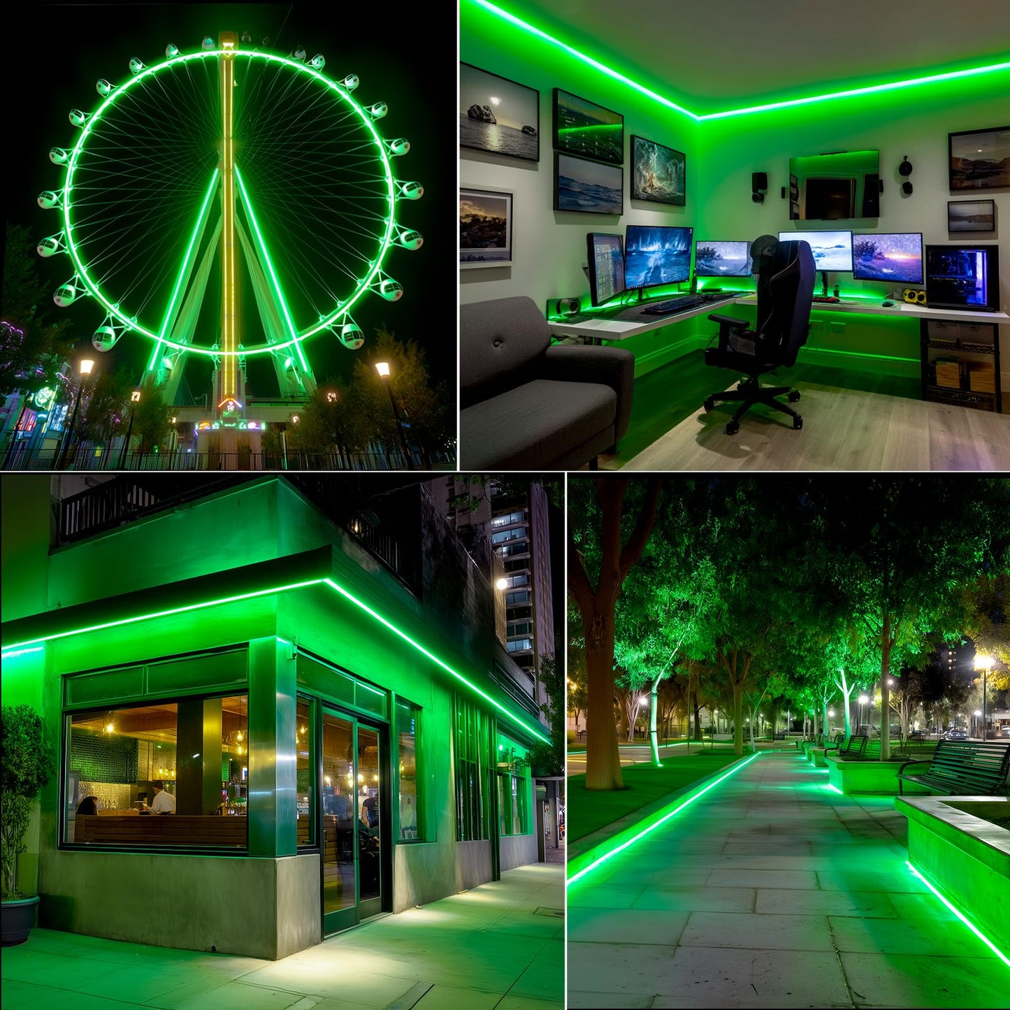 Gzbtech Flexible Led Neon Rope Lights 33Ft Ac 110-120V Waterproof Strip Light  120 Leds/M Cuttable Connectable Neon Lighting For Indoor Outdoor Home Decor/Commercial Building Use-Green 10M