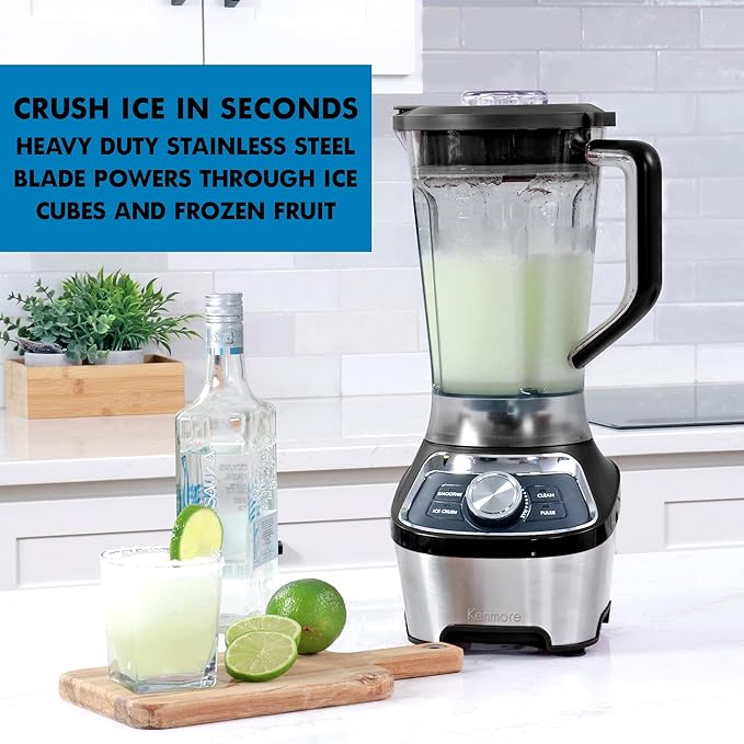 Kenmore Countertop Blender - Smoothie Maker Ice Crush Modes Self-Clean 64 oz Tritan Pitcher Variable Speed Stainless Steel Blades Dishwasher-Safe Kitchen Appliance 1200W Black