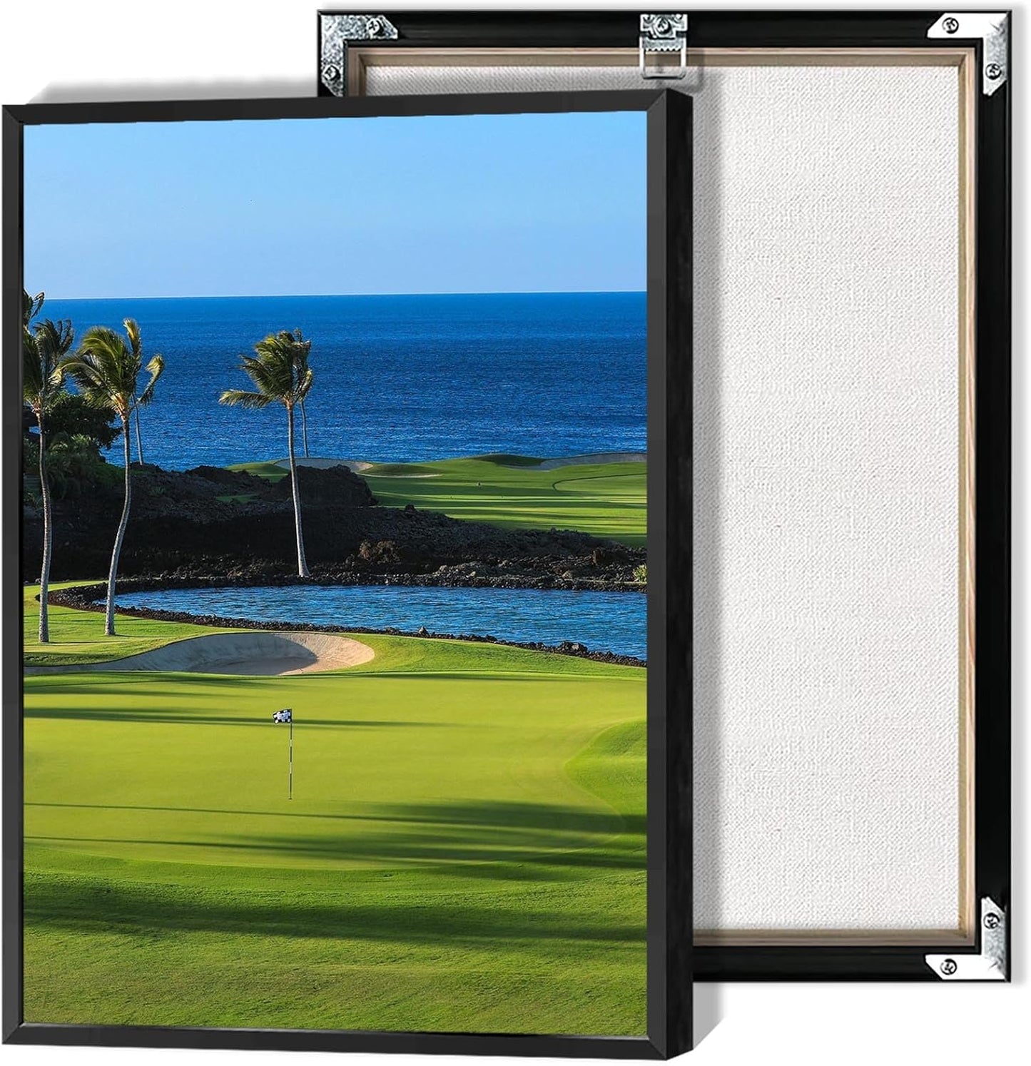 Trendy Golf Course Poster Golf Seascape Landscape Canvas Wall Art Sports Lover Aesthetic Pictures Prints Painting For Living Room Bedroom Office Wall Decor 12x16in Framed