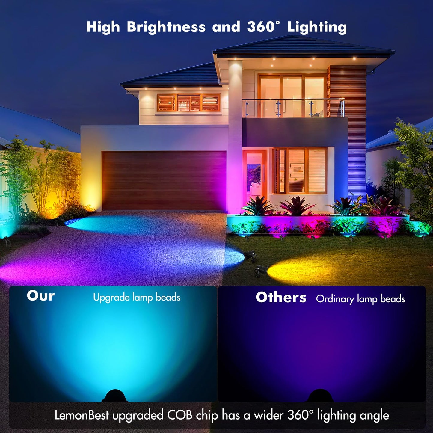 LemonBest Landscape Lighting - 6W RGB Color Changing Halloween Landscape Lights 120V Christmas Outdoor LED Spotlight with Remote Control Waterproof Spot Lights for Yard Garden Patio Driveway (2 Pack)