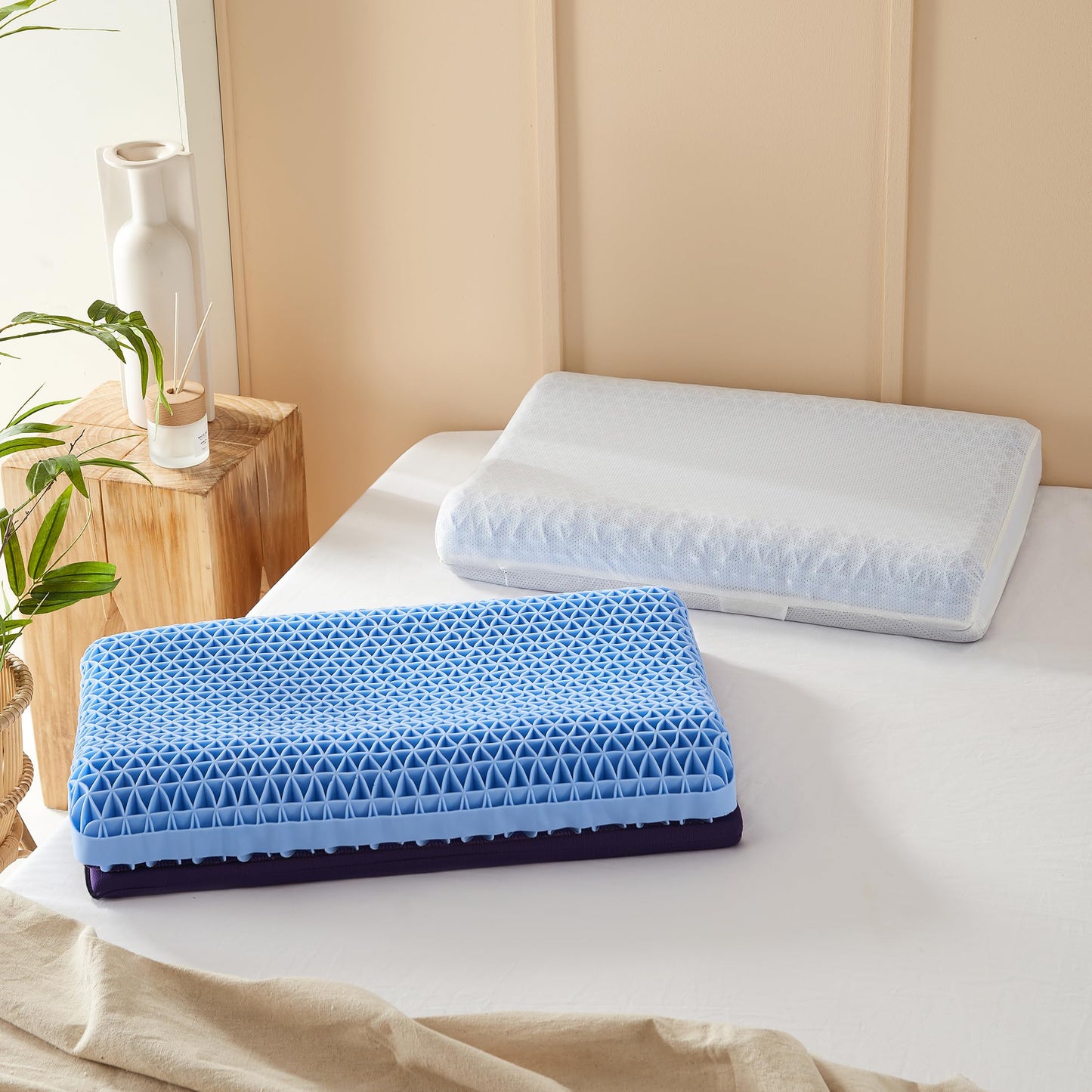 Berklan Pillow for Sleeping with Adjustable Booster 100% Elastic Grid Ergonomic Supportive Neck Oversized Pillow for Hot Sleepers