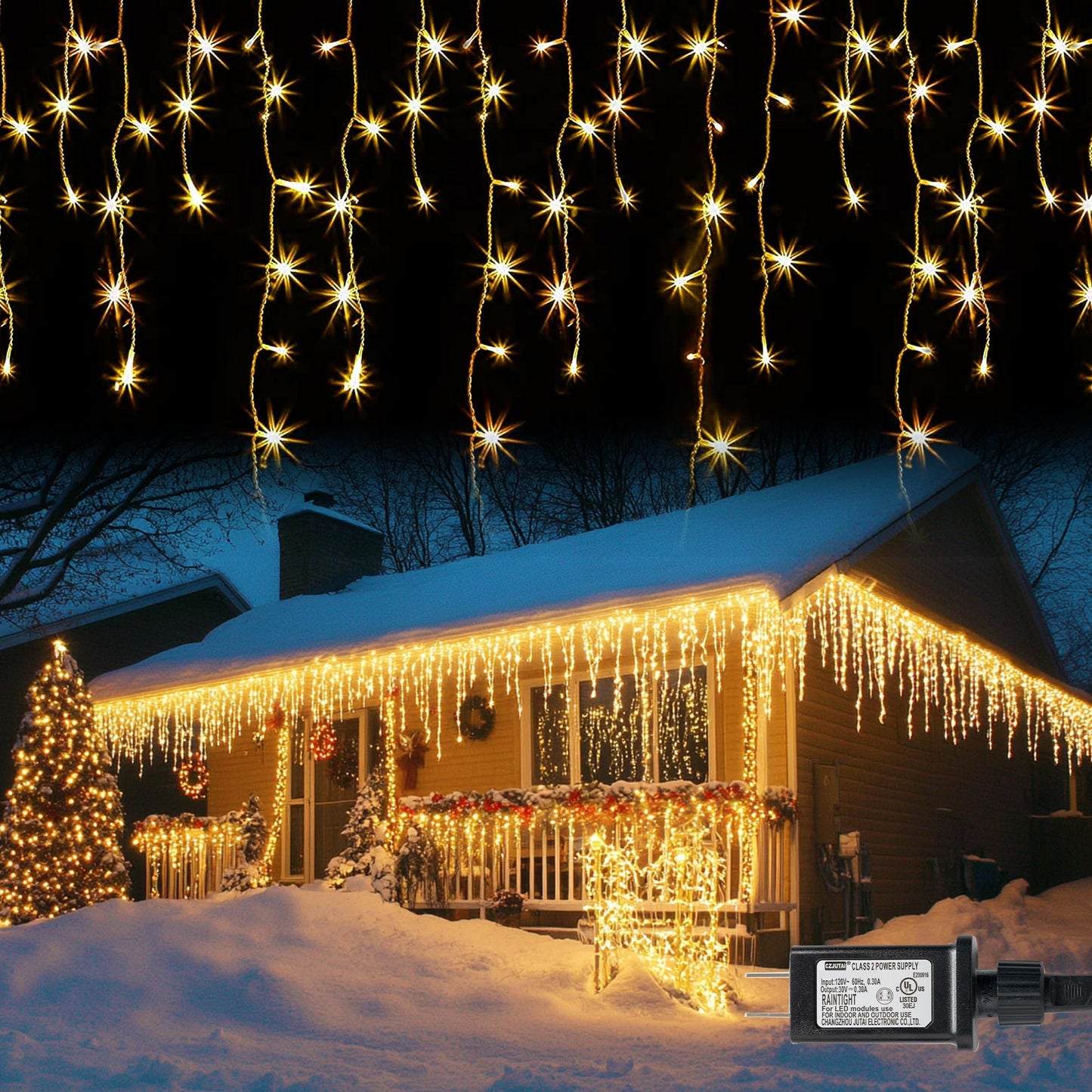 Dazzle Bright Christmas Icicle Lights  88.5 Ft 1080 Led 8 Modes Curtain Fairy Lights With 180 Drops  Xmas String Lights For Outdoor Holiday Wedding Party Decorations (Warm White)