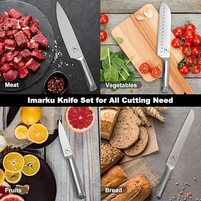 imarku Knife Set, 16 PCS High Carbon Japanese Stainless Steel Knife Sets for Kitchen with Block, Ultra Sharp Kitchen Knife Set with Sharpener Chef Knife Sets, Dishwasher Safe, Best Gifts