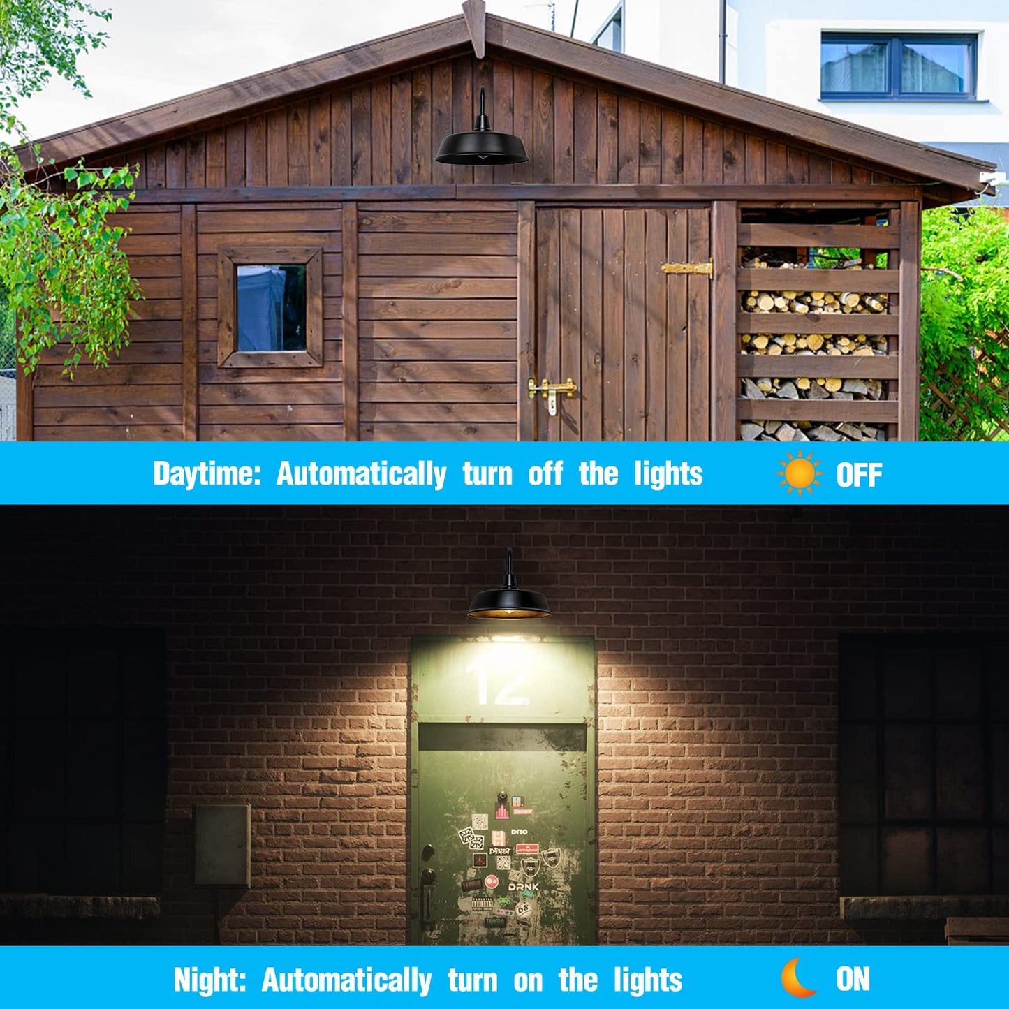 Metojia Gooseneck Barn Light - 18 Black Metal Exterior Sconce With Dusk To Dawn Sensor For Porch, Garage, And Front Door