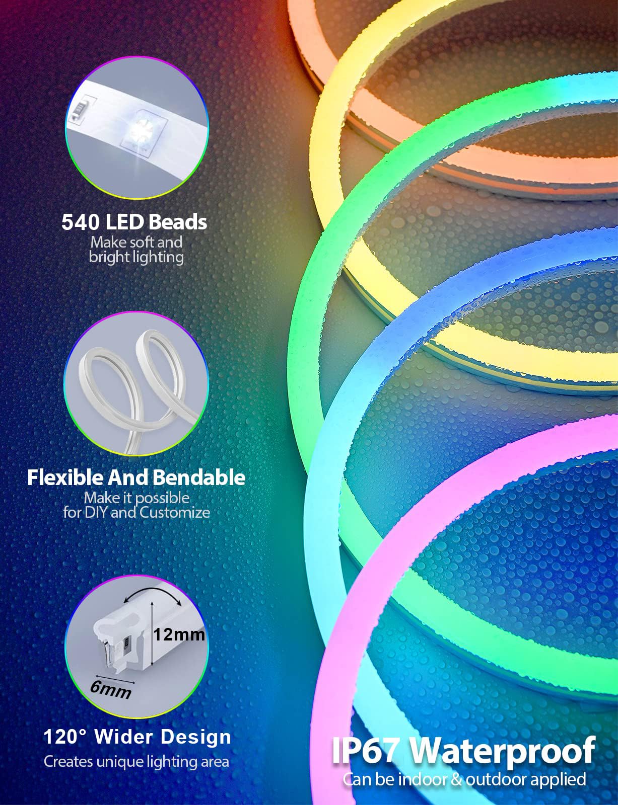 Lucienstar 16.4Ft Rgb Neon Rope Lights, Waterproof Led Strip, App/Remote Control, Music Sync, Flexible Silicone For Outdoor/Indoor Decor