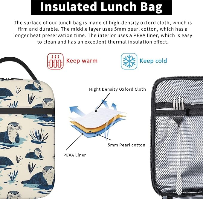 Otter Lunch Box Insulated Lunch Bag for kids Girls Boys,Reusable Lunch Box Containers for Women Men,Durable Cooler Tote Bag Lunchbox for Office/School/Picnic