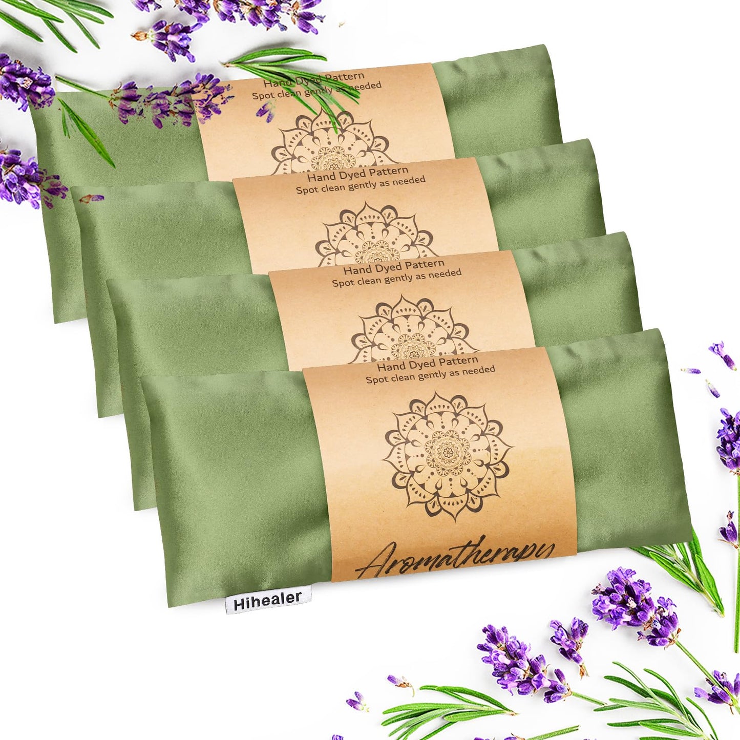 Eye Pillow for Sleeping, Headache Relief, Sinus Pressure, Weighted Eye Mask for Relaxation, Yoga, Moist Heat Eye Compress, Meditation Accessories, Lavender Gift Set for Women (Silk Green 4 Pack)