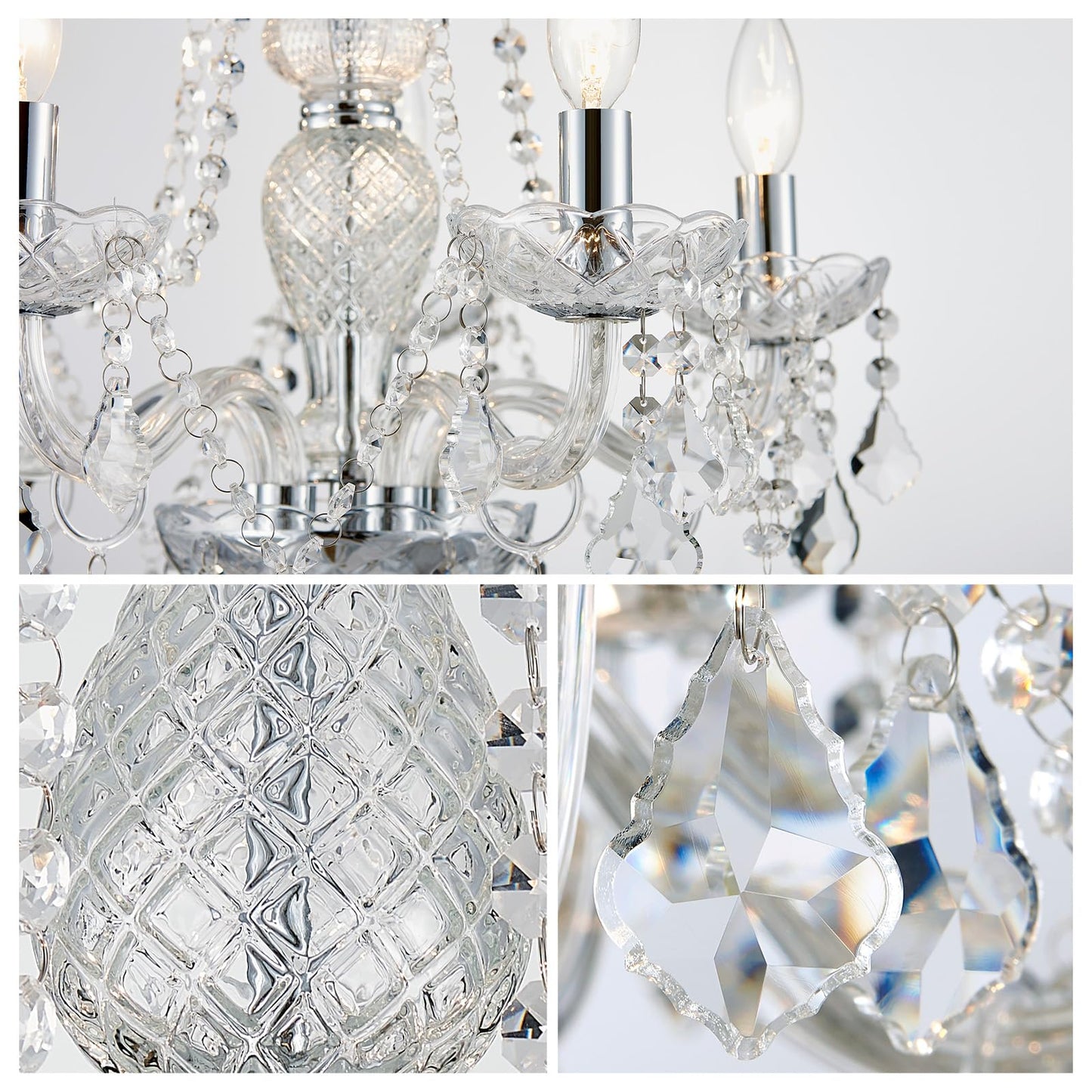 Wuzups 5-Light Crystal Candle Chandelier Pendant Ceiling Light Modern Lighting Fixture For Bedroom Hallway Bar Kitchen Bathroom  H 25 W 20  E12 Base  Chrome