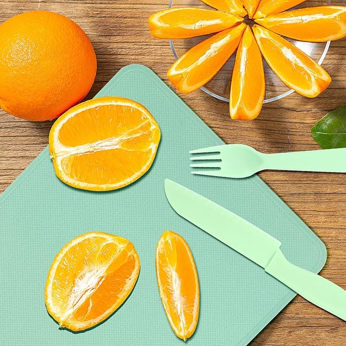 6 Pack Cutting Board Silicone Set, Silicone Cutting Mat For Kitchen, Flexible & Non-Slip, Bpa Free, Dishwasher Safe, Bonus 2 Plastic Knives + 2 Forks(Green And Blue)