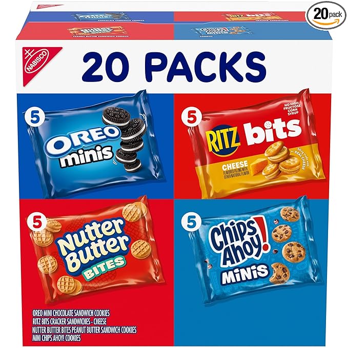 Nabisco Classic Mix Variety Pack, OREO Mini, CHIPS AHOY! Mini, Nutter Butter Bites, RITZ Bits Cheese, 20 Snack Packs