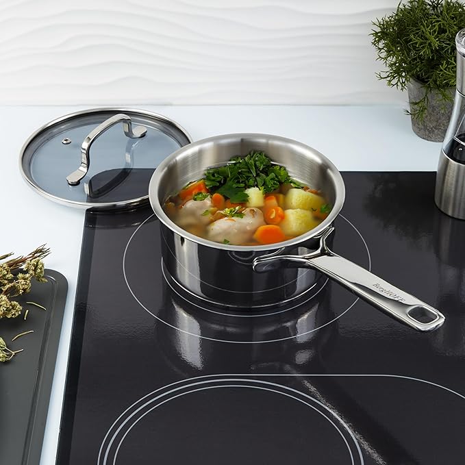 BergHOFF Helix 5Pc Cookware Set With Glass Lids Recycled 18/10 Stainless Steel Induction Pots and Pans Scratch-resistant Oven Safe