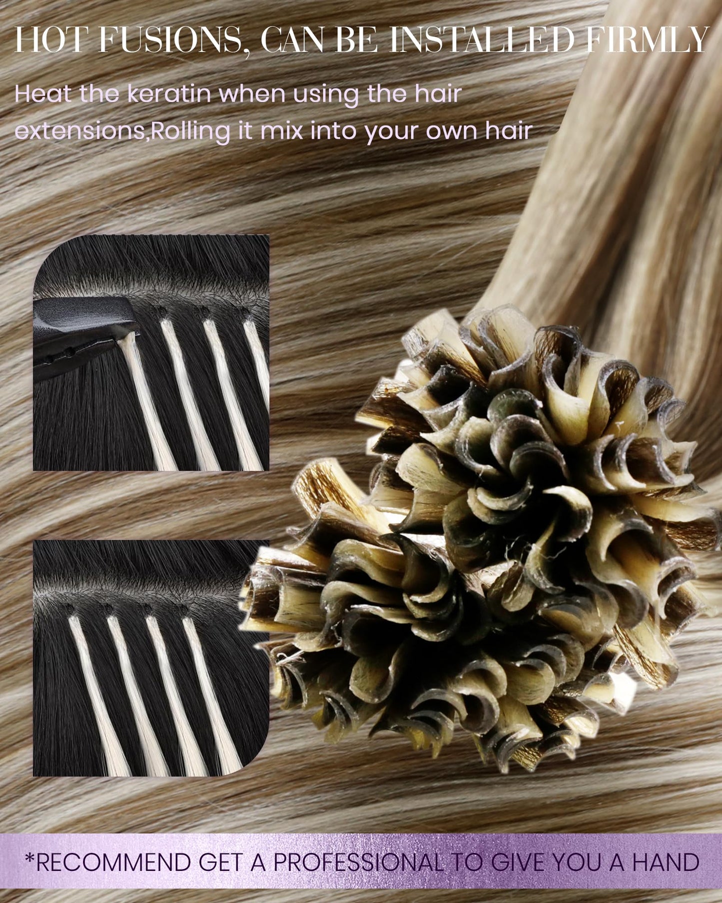 LaaVoo K Tip Hair Extensions Real Human Hair Highlight Brown Utip Hair Extensions Human Hair Light Brown and Golden Blonde Ktip