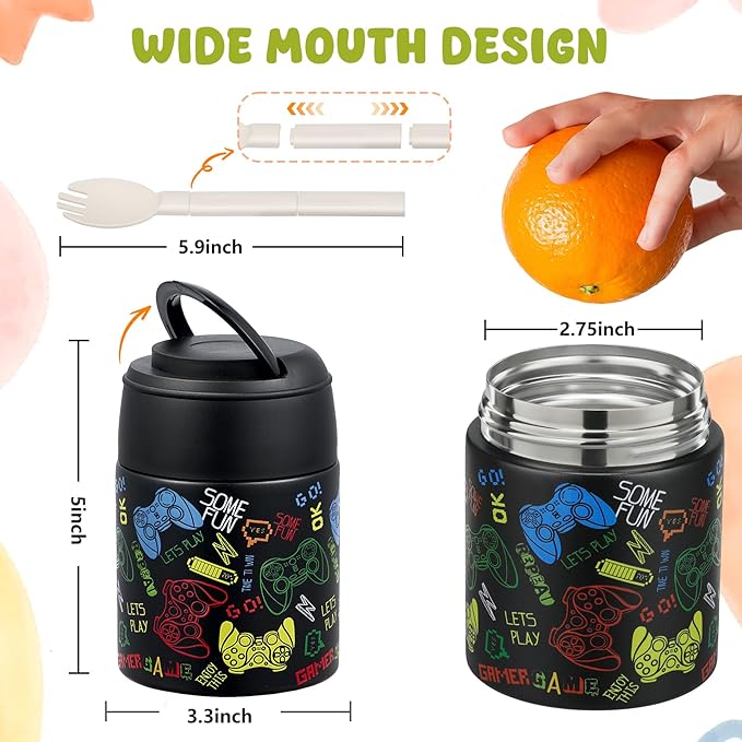 10oz Soup Thermo for Hot Food Kids insulated Food Jar Container with Spoon Width Mouth Stainless Steel Leak Proof Thermo Lunch Box for School Travel