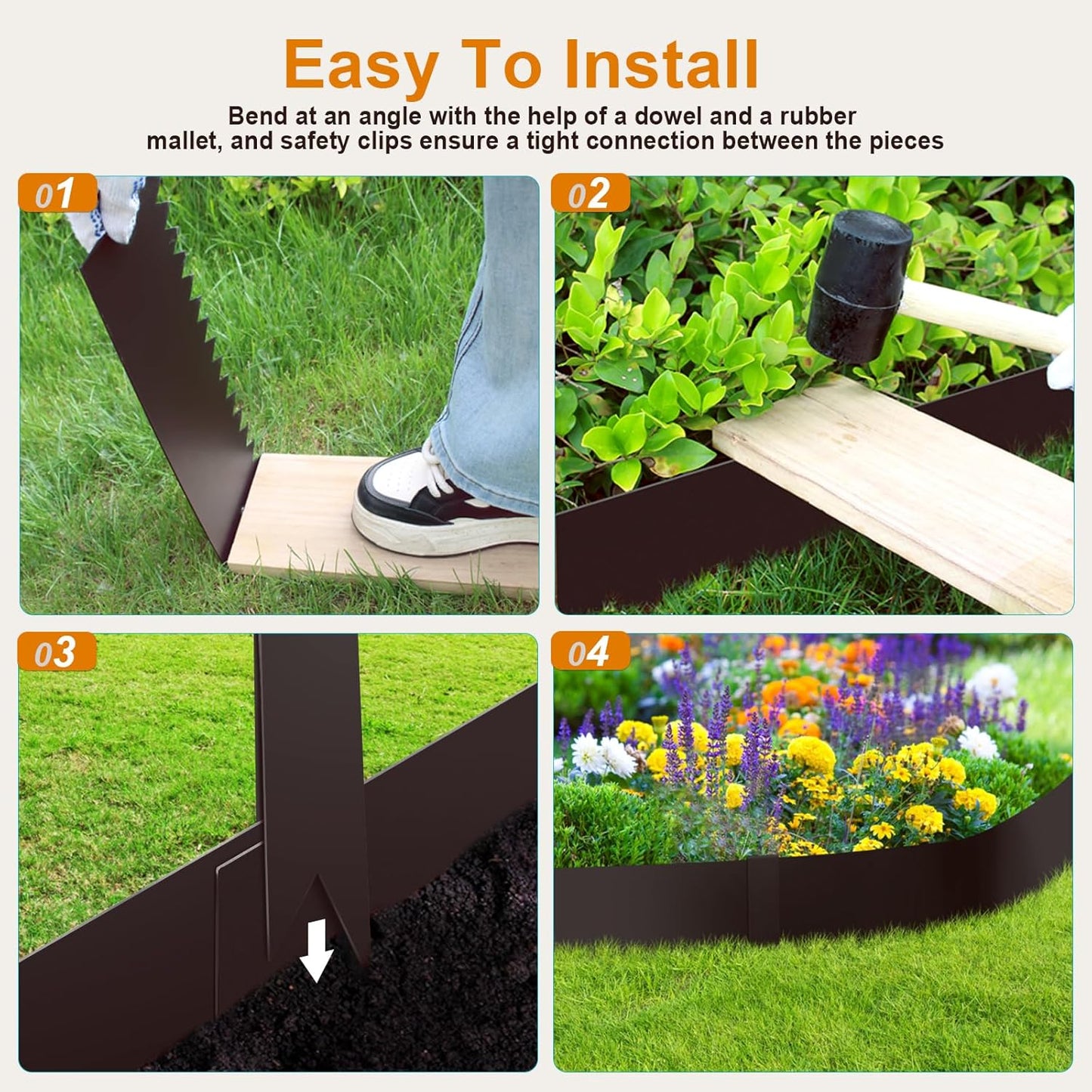 4 Inch Metal Landscape Edging, 6 Pack Heavy Duty Galvanized Steel Garden Edging, Hammer-in Metal Edging for Landscaping for Lawn, Pathway, Yard