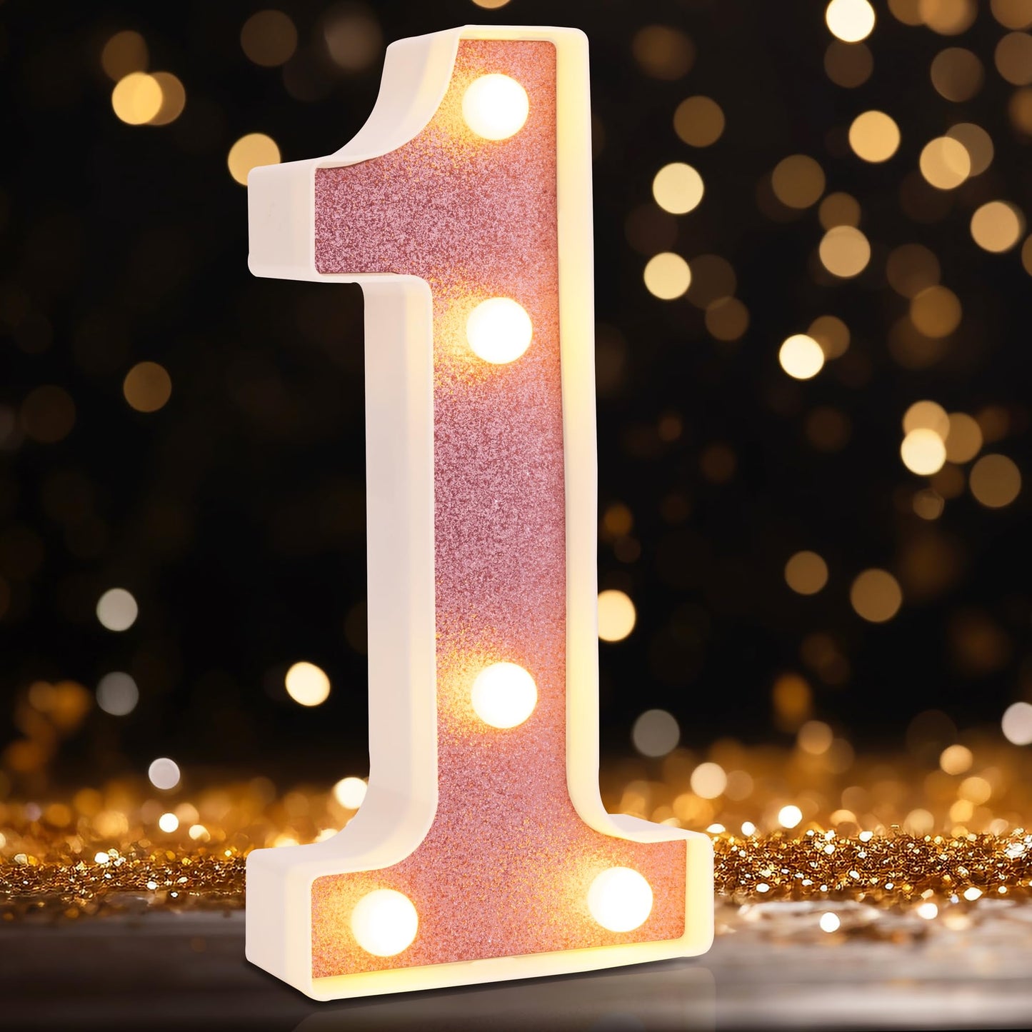DyingSwan LED Marquee Number 1, 8.58 Inch Battery Powered Light Up Decor, Pink Glitter, Plastic Material