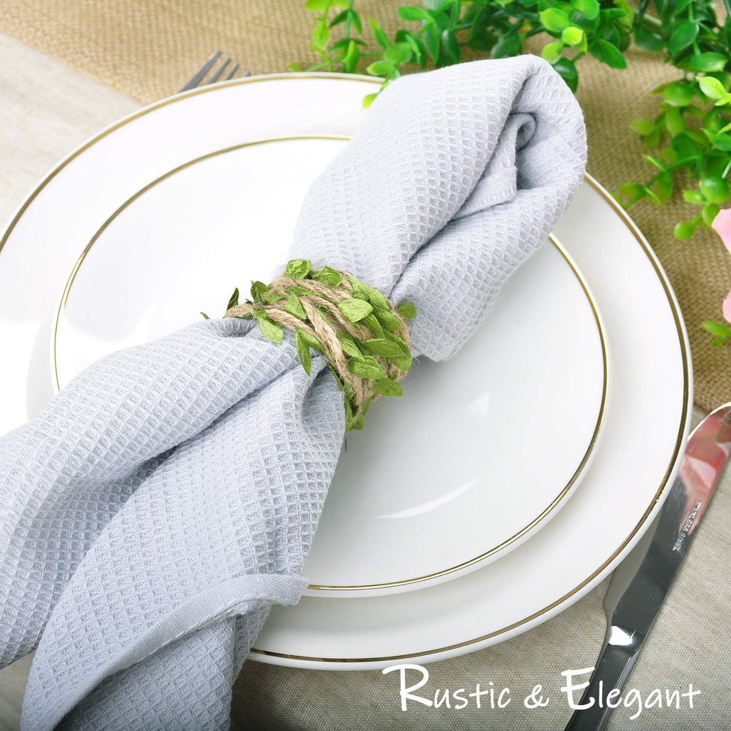 Naidiler 196 Ft Burlap Leaf Ribbon Twine for Crafts for Safari, Jungle, Fairy Party, Woodland Baby Shower, Enchanted Forest Decorations Vines Decor
