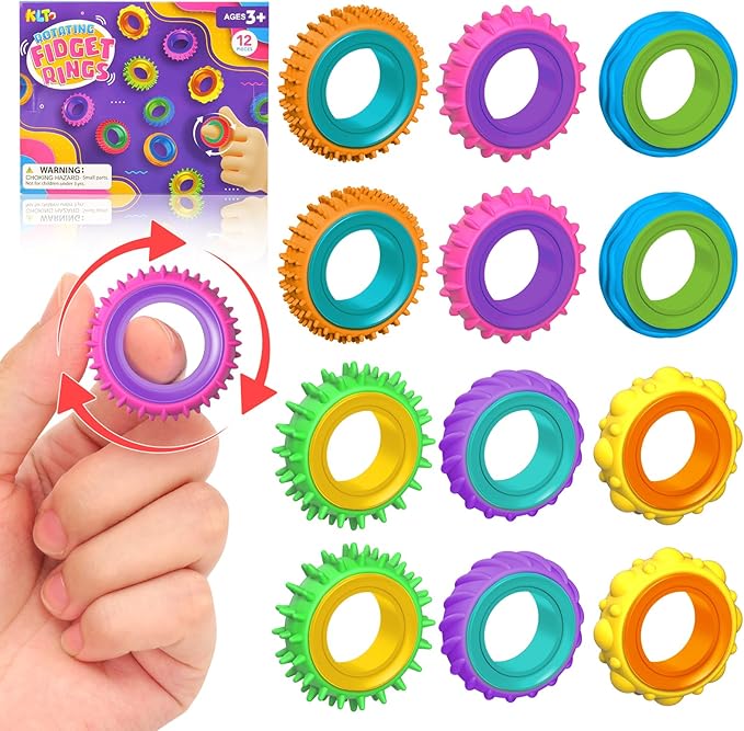 Fidget Toys Sensory Rings for Kids: 12 Pack Finger Spinner Rings - Texture Stress Toys for Kids Autism Calming - Fun Fidge...