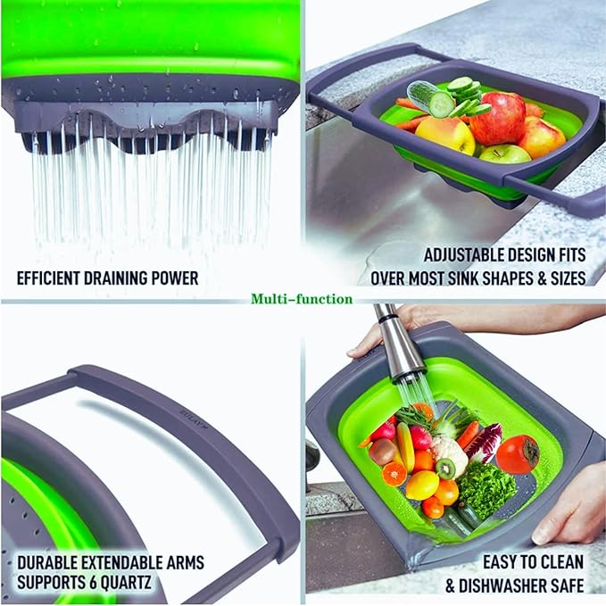 Collapsible Silicone Colander – Space-Saving Foldable Strainer for Pasta, Vegetables & Fruits,3 bonus peelers – Large 6 Qt Kitchen Strainer, Heat-Resistant, BPA-Free & Dishwasher Safe