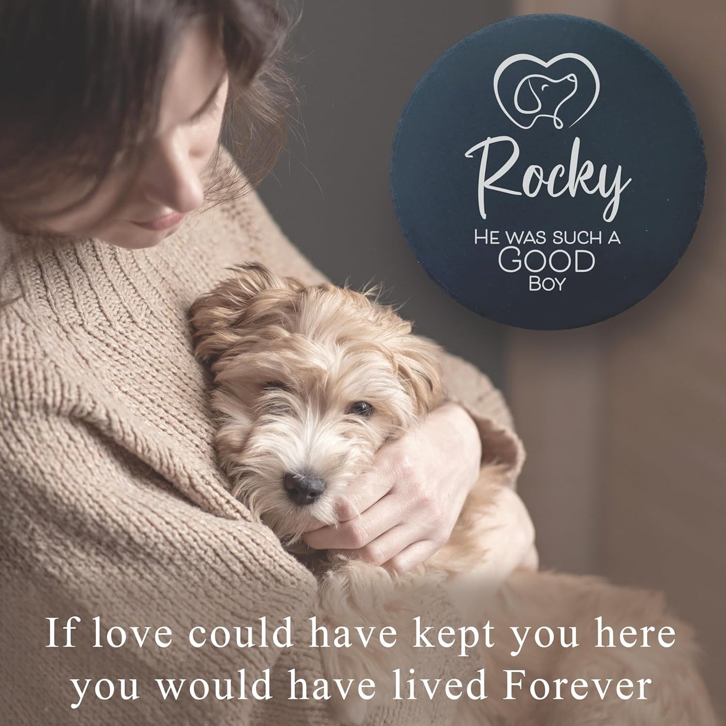 Personalized Pet Memorial Stone for Dogs and Cats | Custom Laser-Etched Weatherproof Garden Grave Marker | Natural Stone Bereavement Headstone Sympathy Gift | 4, 6, 10, or 12 Inch Heart or Circle Shape (A10)