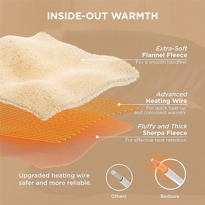 Bedsure Heated Blanket Electric Throw - Soft Flannel Electric Blanket, Heated Throw with 4 Time Settings & 6 Heat Settings, Warm Gift for Grandma (50x60 inches, Dark Grey)