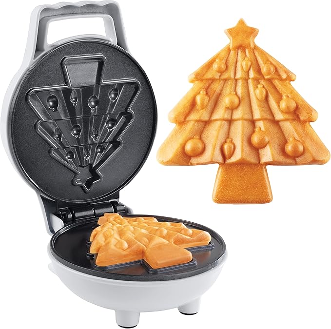 Christmas Tree Mini Waffle Maker- Make this Holiday Special for Kids w Cute 4 Inch Waffler Iron, Electric Non Stick Breakfast Appliance for Xmas Season, Festive Gift or Cute Dessert, Treat for Santa
