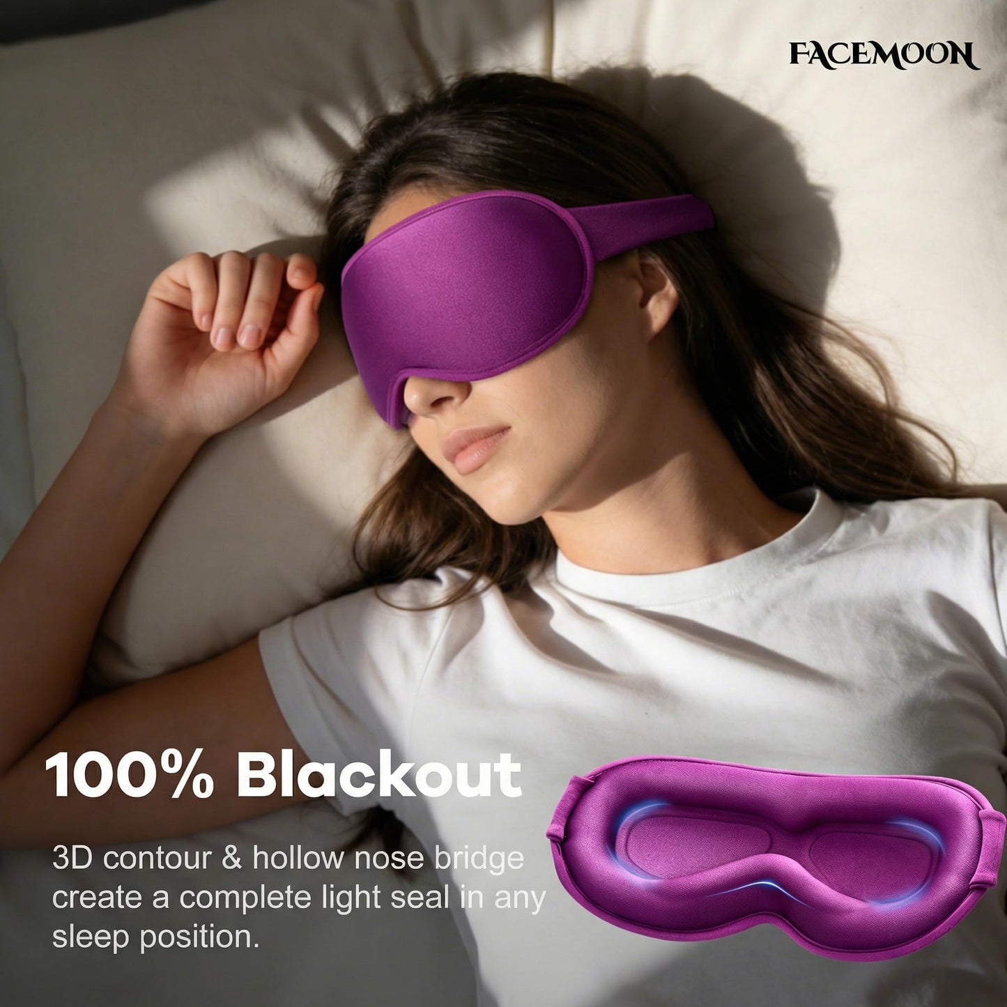 Weighted Sleep Mask 2 Pack - 3D Contoured Eye Masks for Sleep, Best Blackout Sleep Masks for Women Men, Eye Mask for Travel, Meditation, Airplane, Memory Foam, Adjustable Strap, Black Purple