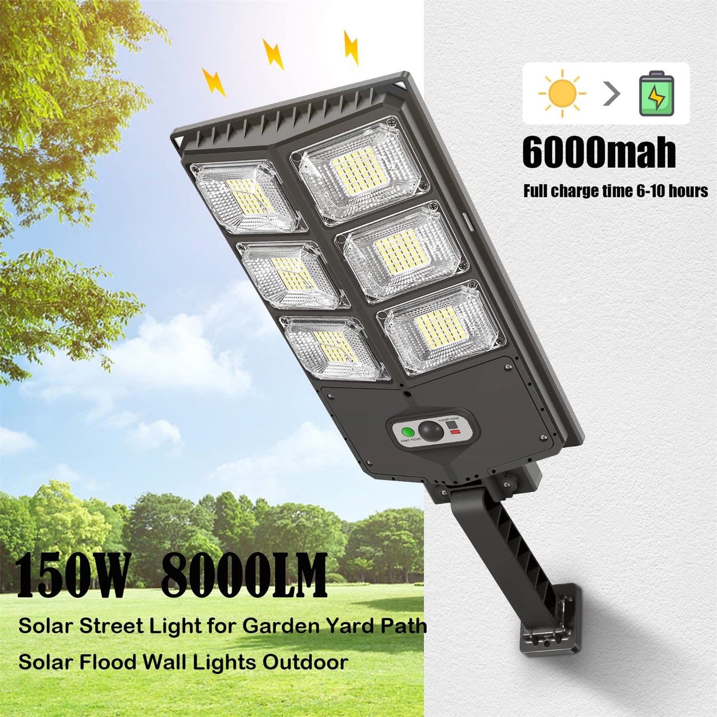 GORLDE 150W Solar Wall Light, Motion Sensor, 8000LM, IP65 Waterproof, Remote Control, Black
