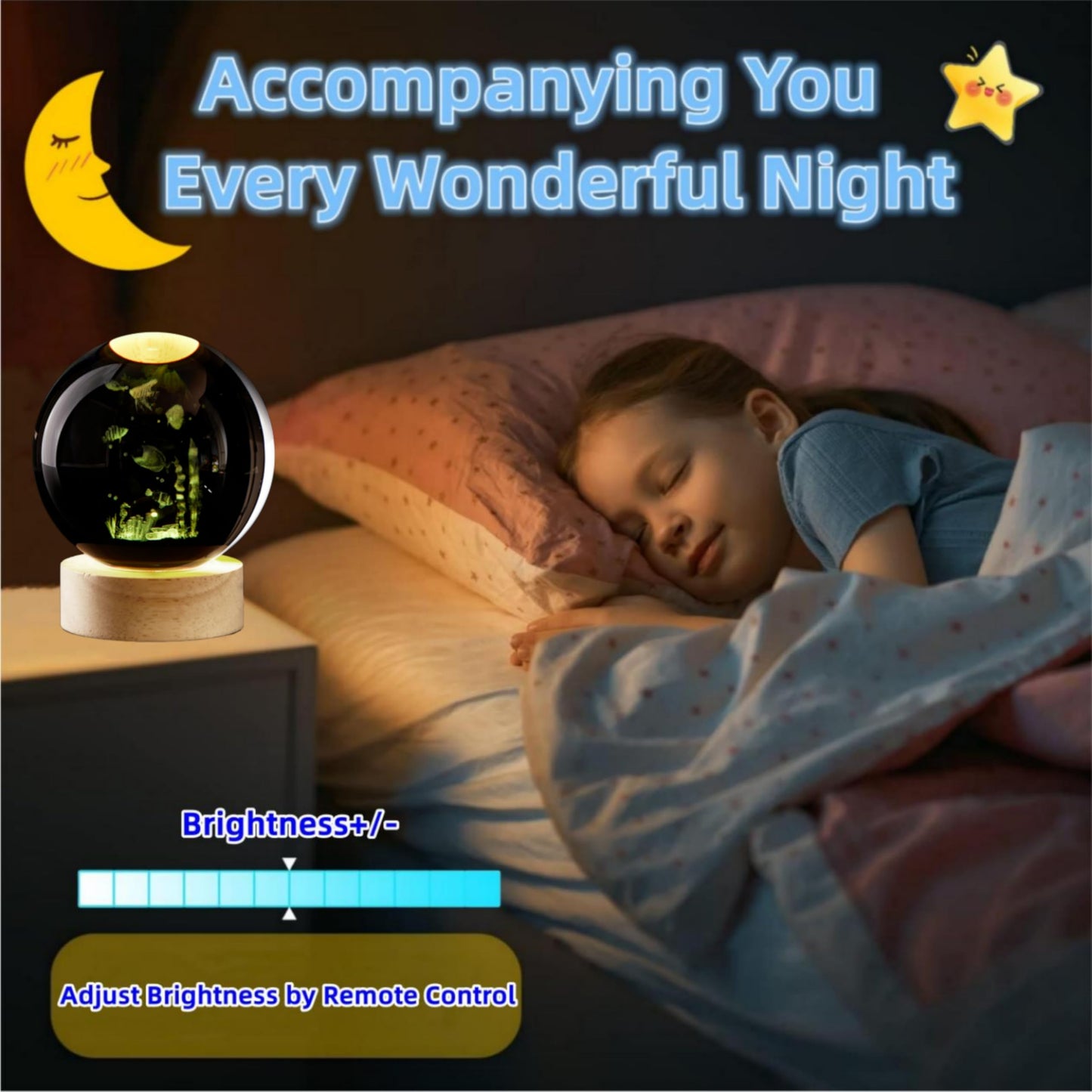 Conalisk 3D Underwater World Crystal Ball Lamp, LED Night Light, 16 Colors, Dimmable Remote Control, Model N