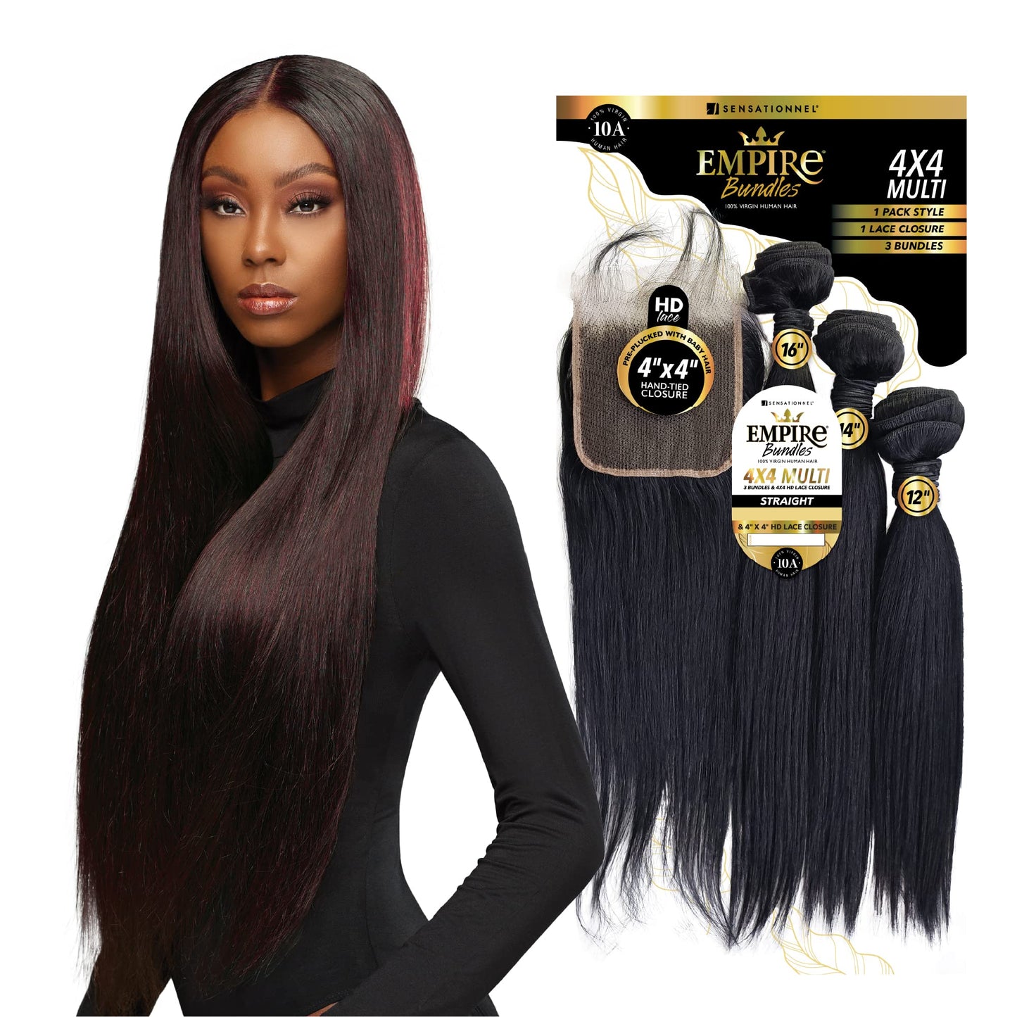 Sensationnel Empire bundles multi - straight with 4x4 closure 10a tangle shed free human hair for weaving and sew in styles (10