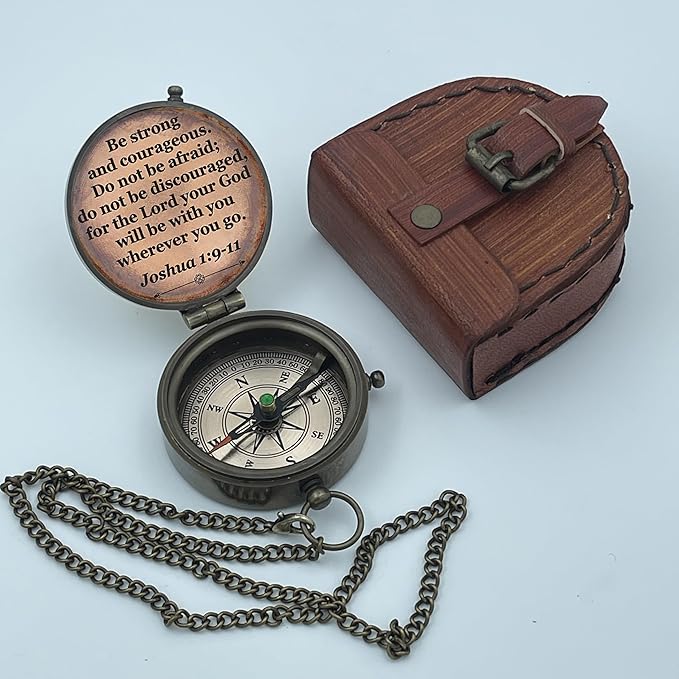 Baptism Gift Personalized Keepsake Compass Engraved Cross and Be Strong and Courageous, Confirmation Gift Ideas, Gift of Faith. Missionary
