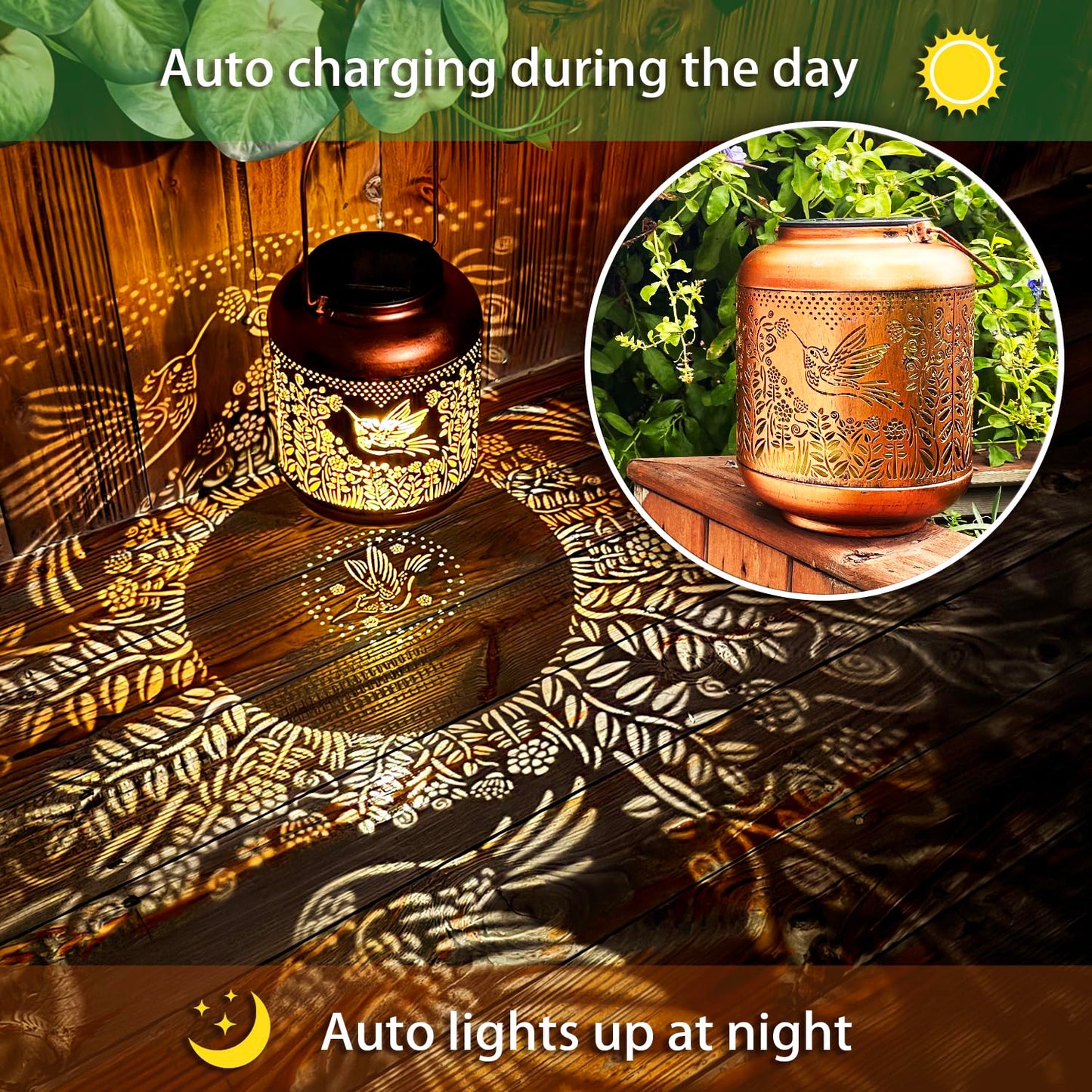 TIGGSY Hummingbird Solar Lanterns Outdoor Waterproof Decorative LED Lights Bronze Model SL-001 for Garden, Patio, Yard Decor