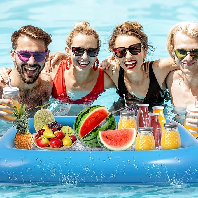 HEMOTON 2 PCS Inflatable Serving Bar, Salad Bar Tray Food Drink Containers, Buffet Cooler with Drain Plug, Picnic Ice Food Serving Trays, for Indoor Outdoor BBQ Camping Picnic Pool Party Supplies