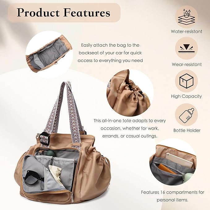 Diaper Bag Tote for Moms & Women, Large Capacity Multi-Functional Tote with 16 Compartments, Convertible Backpack & Shoulder Bag for Work, Travel, Shopping & Picnic (Sky Blue)