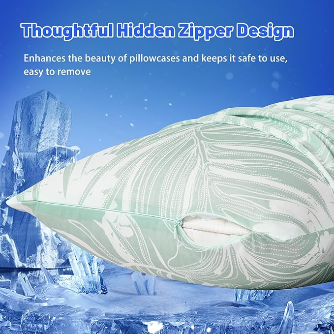 Cooling Pillow Cases for Hot Sleepers - Double Side Arc-Chill Q-Max>0.5 Cooling Fiber Cool Pillow Cases 2 Pack - Breathable Soft Cold Pillow Cases with Hidden Zipper (20" x 26")