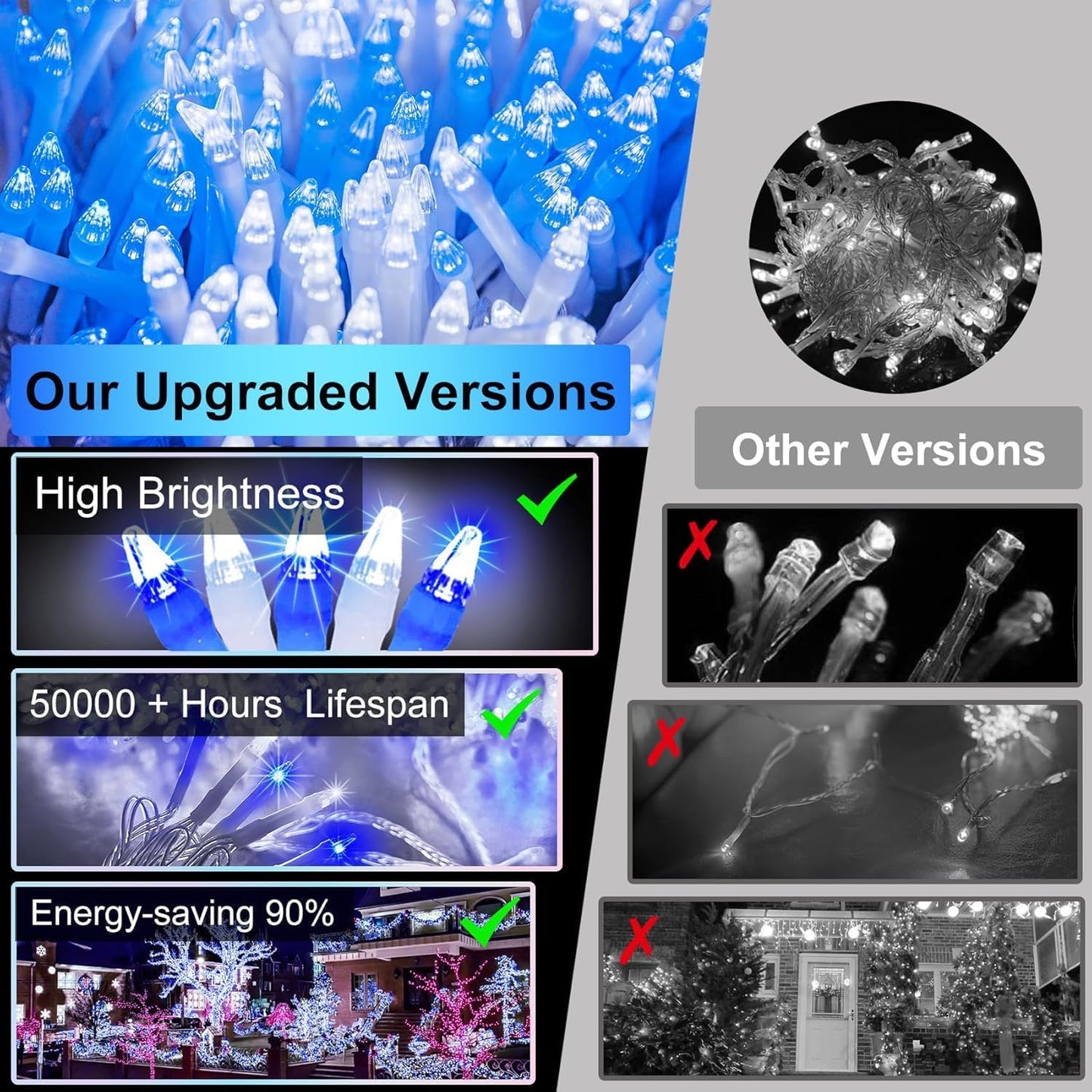 1500 Led 470Ft Christmas String Lights Outdoor  12 Pro Modes And Timer Memory & Brightness  Plug In Waterproof Clear Wire Twinkle Light For For Xmas Yard Tree Wedding Party Decor (Blue & White)