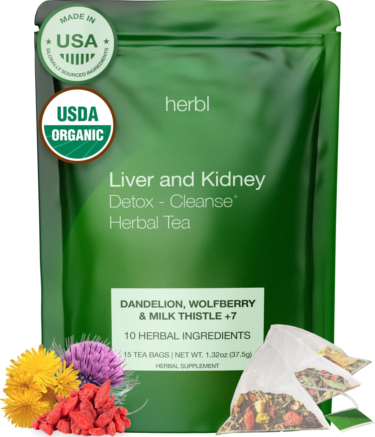 Organic Dandelion Wolfberry Tea - Kidney and Liver Detox Tea - Organic Liver Kidney Cleanse & Detox with Dandelion, Goji Berry,